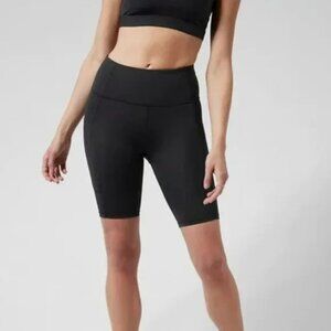 Athleta Biker Shorts Contender 9" High Rise Zip Side Pockets Size S Black